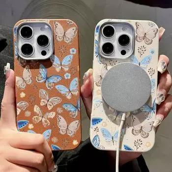 Для Magsafe Магнитный китайский стиль Бабочка кожа текстура чехол для iPhone 16 Pro 15 14 Plus 13 12 Pro Max 11 Мягкий TPU ударопрочный однотонный чехол iPhone 15 чёрный