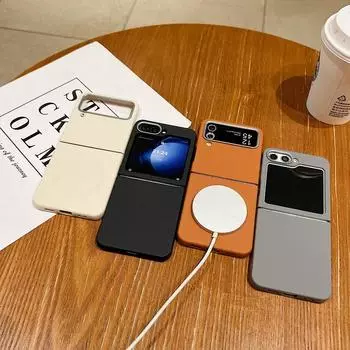 Для Magsafe Магнитный кожаный текстурный чехол для телефона Samsung Z Flip6 Flip5 Flip4 Flip3 2 шт. Складной Tpu мягкий ударопрочный тонкий однотонный чехол Samsung Z Flip6 чёрный