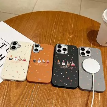 Для Magsafe Магнитный кожаный текстурный чехол для iPhone 16 15 Pro 14 13 12 Pro Max 11 Рождественский новогодний подарок узор противоударный мягкий TPU тонкий чехол iPhone 16 чёрный