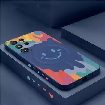 Для Magsafe Магнитный Мягкий Силиконовый Чехол Для Телефона Samsung S24 Ultra Graffiti Беспроводное Зарядное Устройство Magsafe Чехол Для Galaxy S23 S22 Ultra S24 Plus Fundas For Galaxy S24 Ultra синий