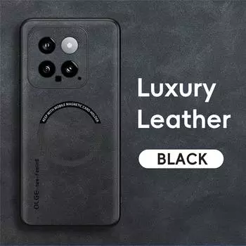 Для Magsafe Магнитный ретро кожаный чехол для Xiaomi 14 Pro Ultra Xiaomi14 Ultra Xiaomi14Pro Беспроводной зарядный чехол для телефона For Xiaomi 14 чёрный