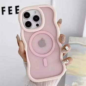 Для Magsafe Матовый волнистый чехол для iPhone 16 12 13 14 15 Pro Max Роскошный магнитный беспроводной зарядный матовый задний чехол iPhone 16 Pro Max чёрный