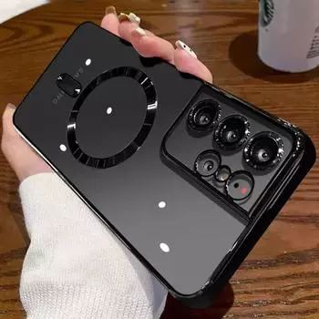 Для Magsafe, прозрачные магнитные чехлы для телефонов Samsung S23 Ultra S22 Plus S21, роскошный силиконовый чехол с беспроводной зарядкой S21 Plus розового золота