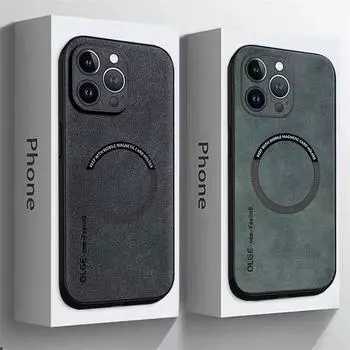 Для Magsafe Роскошные кожаные противоударные чехлы для телефонов iPhone 16 15 14 13 12 11 Pro Max 16 Plus Магнитный чехол для беспроводной зарядки iPhone 16 Pro Max чёрный