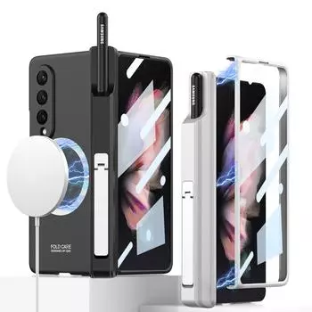 Для Magsafe Samsung Galaxy Z Fold 3 чехол с беспроводной зарядкой магнитный шарнир держатель ручки подставка противоударный жесткий чехол аксессуары for Galaxy Z Fold 3&case only (no pen)