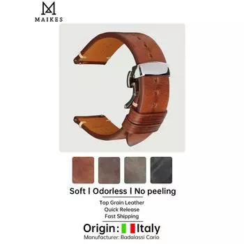 Для MAIKES ремешок для часов ручной работы с пряжкой-бабочкой из коровьей кожи растительного дубления, сделанный в Италии, быстросъемный браслет, ремешок для часов 18mm