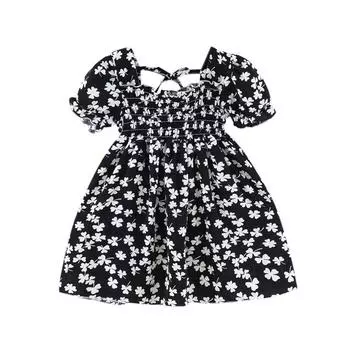 Для маленьких девочек детское детское модное шикарное милое повседневное платье в стиле принцессы с цветочным принтом и пышными рукавами с квадратным вырезом и цветочным принтом 120