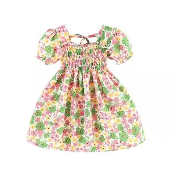 Для маленьких девочек детское детское модное шикарное милое повседневное платье в стиле принцессы с цветочным принтом и пышными рукавами с квадратным вырезом 120