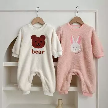 Для маленьких девочек и мальчиков мультяшный медвежонок сиамский кролик цвета хаки плюс бархатный очень милый теплый длинный зимний костюм для скалолазания. 66cm белый