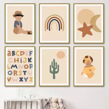 Для маленьких девочек и мальчиков Радуга алфавит номер настенная живопись на холсте плакаты на скандинавскую тему и принты настенные панно Детская комната Декор для детской комнаты 21cm30cm NoFrame