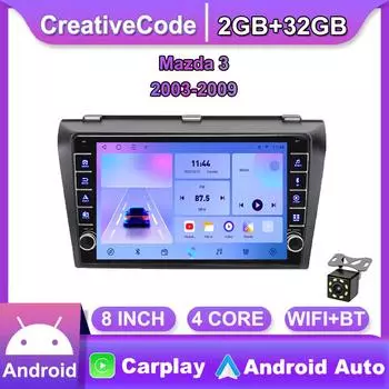 Для Mazda 3 2003-2009 с кнопкой Android автомобильный радиоприемник мультимедийный плеер навигация стерео GPS 2 Din Carplay 2 + 32 ГБ 2+32GB