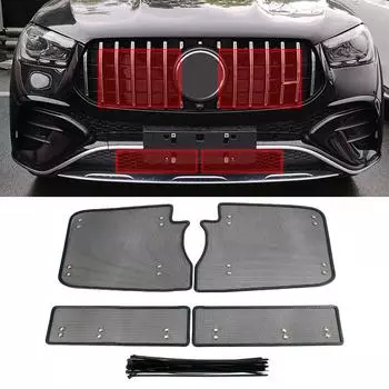 Для Mercedes Benz GLE AMG GLE53 GLE63 2024 Аксессуары Передняя решетка Сетка от насекомых Радиатор Конденсатор Защитная крышка Стальная сетка чёрный