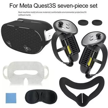 для Meta Quest 3S аксессуары, Quest 3S VR силиконовая маска для лица, VR Shell Cover, Quest 3S Touch Controller Grip Cover, крышка объектива, крышка для глаз чёрный