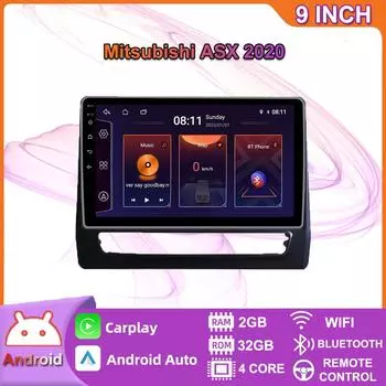Для Mitsubishi ASX 2020 автомобильный радиоприемник мультимедийный видеоплеер навигация GPS Carplay Android 2din 2 + 32 ГБ 2+32GB