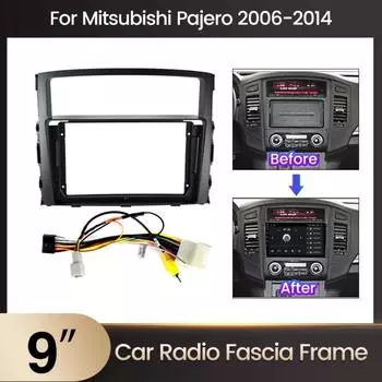 Для Mitsubishi Pajero 4 V80 V90 2006-2014 9-дюймовая рамка автомобильного радиоприемника, панель стереонавигатора, рамка, кабель, аудиоадаптер 1 pcs