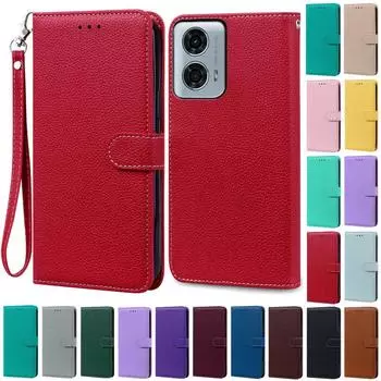 Для Moto G24 Power Case Wallet Leather Flip Case For Carcasa Funda Motorola G24 Power Case For Moto G24 Power Covers Fundas For Moto G24 Power темно-красного