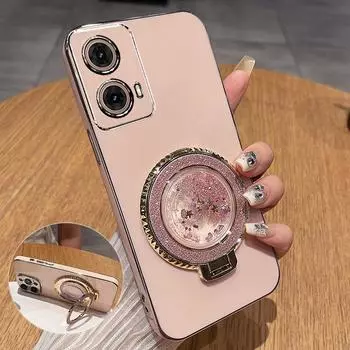 Для Moto G85 5G S50 Neo Plating силиконовый мягкий чехол TPU для Motorola G 85 G54 G34 G31 G13 G73 G53 G72 G62 G82 Quicksand Stand Holder Cover for moto G85 5G розовый