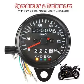 Для мотоцикла Cafe Racer со светодиодной сигнальной лампой, 12 В, одометр, индикатор подсветки, универсальный спидометр мотоцикла чёрный