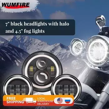 Для мотоцикла Harley Light Davidson Electra Glide Softail Fat Boy Touring 7-дюймовый светодиодный фонарь с 4,5-дюймовыми противотуманными фарами