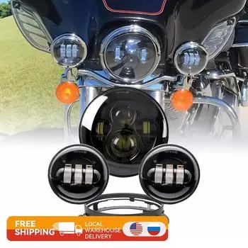 Для мотоциклов Harley Touring Road King Street Glide аксессуары фара 7 черная светодиодная прожекторная фара 4.5 противотуманная фара
