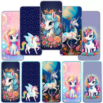 для Motorola Moto Edge 40 30 neo G54 G24 G84 iPhone 15 14 Xiaomi Redmi Note 13 12 11 Pro Samsung Galaxy A34 комиксы единорог лошадь радужный чехол для телефона