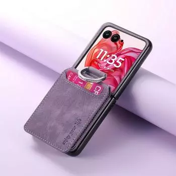Для Motorola Razr 60 Ultra 50 40 чехол кожаный слот для карт подставка матовый противоударный жесткий ПК кольцо держатель 2 шт складной чехол для телефона Motorola Razr 60 фиолетовый