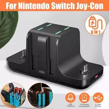Для Nintendo Switch Joycon Charger 4 Port Controller Зарядная док-станция для держателя переключателя Зарядное устройство Switch Ns Oled Аксессуары чёрный