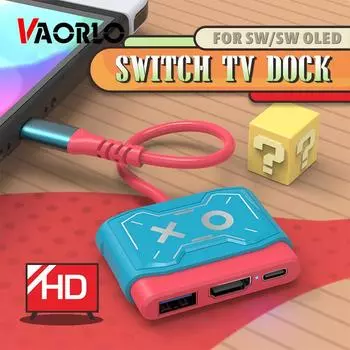 Для Nintendo Switch/Switch OLED Dock TV Dock Портативная док-станция USB C-4K HDMI-совместимый концентратор USB 3.0 Зарядный преобразователь синий