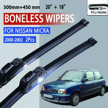 Для Nissan Micra K11 2000-2002 автомобильный стеклоочиститель U-образный мягкий резиновый бескаркасный без кронштейна автомобильные дворники 20 +18