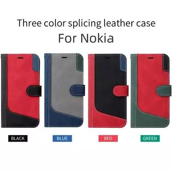 Для Nokia 5.3, Nokia 3.4, Nokia 5.4, Nokia 2.4, Nokia G10, G20... Трехцветный лоскутный стиль, дизайн из искусственной кожи, откидная подставка, чехол-кошелек для телефона Nokia G42 чёрный