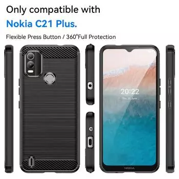 Для Nokia C21 Plus c21+ противоударный матовый чехол роскошный защитный чехол для телефона nokia c21plus мягкие чехлы из углеродного волокна For Nokia C21 Plus чёрный