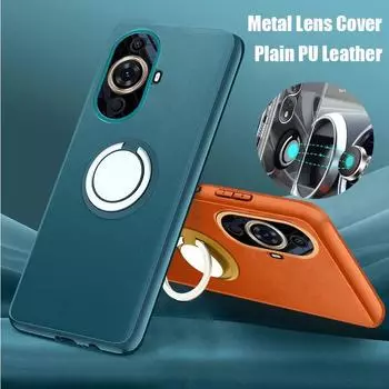 Для NOVA 11 Pro магнитный кольцевой держатель, простой силиконовый чехол из искусственной кожи для Nova 11 Ultra 8 9 SE 10 Pro, металлический защитный чехол для объектива камеры for Nova 9 SE зелёный