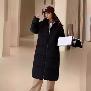 Для новых утепленных свободных женских хлопчатобумажных курток с капюшоном длиной до колена, теплых хлопчатобумажных курток M хаки