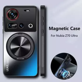 Для Nubia Z70 Ultra Matte Magnetic Ring Stand Horder Защитная задняя крышка для ZTE Nubia Z70Ultra Frosted Hard PC Shockproof Bumper For Nubia Z70 Ultra чёрный