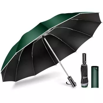для очень большого 12 складных One Автоматический обратный складной складной тайфун дождливый сезон Супер вода для солнечного или дождливого УФ УФ складной чехол для хранения зелёный