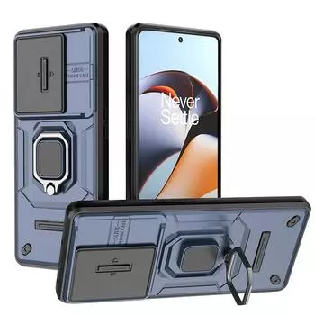 Для OnePlus 12 12R 11 11R Battle Bear Slide Push Window TPU + PC противоударный металлический чехол с магнитной адсорбцией для автомобиля с подставкой и задним чехлом For OnePlus 11 чёрный