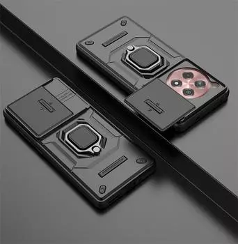 Для OnePlus 12R 5G чехол слайдер объектив камеры защита телефона задняя крышка для One Plus 12R 12 R OnePlus12R 5G кольцо подставка Armor Funda For OnePlus 12R чёрный