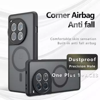Для OnePlus Ace 3 3V Pro Матовый противоударный чехол TPU с магнитным покрытием, устойчивый к падениям, не желтеющий, задняя крышка Shell Ace 3 прозрачный черный