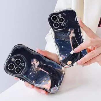 Для OPPO A17 A18 A38 A58 A98 Reno7 Z 8Z 8T 11F 11 Pro Realme 12 Lite 12 Pro C30 Starry Sky Black Skirt Girl Cream Texture Мягкий силиконовый чехол для телефона OPPO A12S чёрный