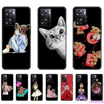 Для Oppo A57 4G черный чехол с милым мультяшным рисунком, мягкий силиконовый чехол на OppoA57 360, полная защита, бампер, противоударный A57-Style 1
