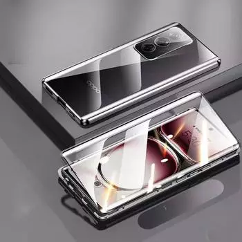 Для OPPO A80 5G A40 4G A40M магнитный адсорбционный двухсторонний закаленный стеклянный чехол для Oppo A60 A3X A3 Pro металлический каркас твердый чехол For Oppo A80 5G чёрный
