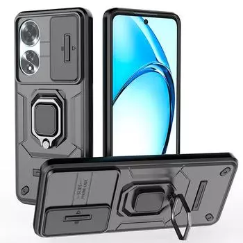 Для Oppo A80 A60 Battle Bear Slide Push Window TPU + PC противоударный металлический чехол с магнитной адсорбцией для автомобиля A60 чёрный