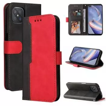 Для OPPO A92S/A72 5G/A73 5G/A52 5G/Reno4 Z Business Stitching-Color Horizontal Flip PU Leather Case с держателем и отделениями для карт, фоторамкой и шнурком красный