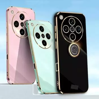Для OPPO Find X8 Pro Ring Stand Holder Phone Case для Find X7 Ultra X6 Pro X5 Lite Plating Soft Silicone Противоударный чехол OPPO Find X6 чёрный