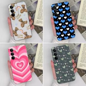 Для OPPO Realme C75 13+ P1 Speed Neo7 Find X8 Pro Reno 13 Pro 13F чехол для телефона милый чехол с рисунком в виде сердца и медведя прозрачный мягкий силиконовый противоскользящий корпус Realme C75 4G