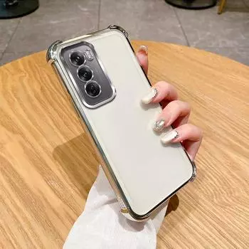 Для Oppo Reno12 Чехол OPPO Reno 12 Pro Чехол CPH2625 CPH2629 Чехол для телефона Мягкий бампер Противоударный Защитный чехол Прозрачная гальваническая пластина For OPPO Reno12