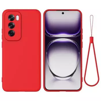 Для Oppo Reno12 Pro 5G (Глобальный) Жидкий силиконовый чехол Противоударный чехол для телефона с ремешком на запястье Red