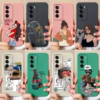 Для Oppo Reno12 Pro Realme C61 Narzo N63 C63 задняя крышка телефона чехлы модные крутые девушки мальчик защита камеры матовый жидкий мягкий силиконовый популярный корпус Oppo Reno12 5G