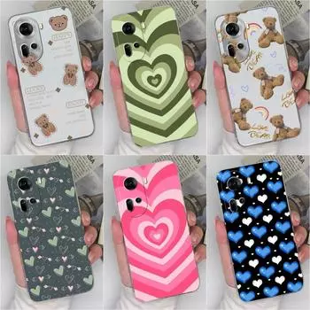 Для OPPO Reno 11 Pro Realme C67 12 Lite P1 A3 Pro + чехол Прозрачный силиконовый мягкий чехол из ТПУ Защитная пленка для экрана Pretty Heart Bear Сумки для телефонов для OPPO Capas Oppo Reno 11 5G