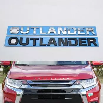 Для Outlander передняя эмблема на капоте, значок, наклейка, логотип, буквенная табличка, наклейка на автомобиль, черный, хром, серебристый цвет серебряный